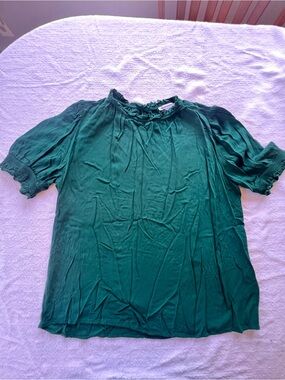 Amazon Essentials Women's Dark Green Ruffle Neck Blouse